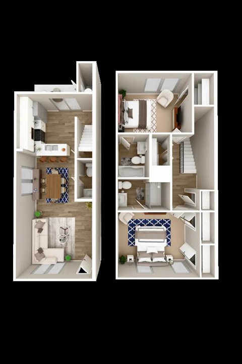 A diagram of a house with two rooms and a bathroom.